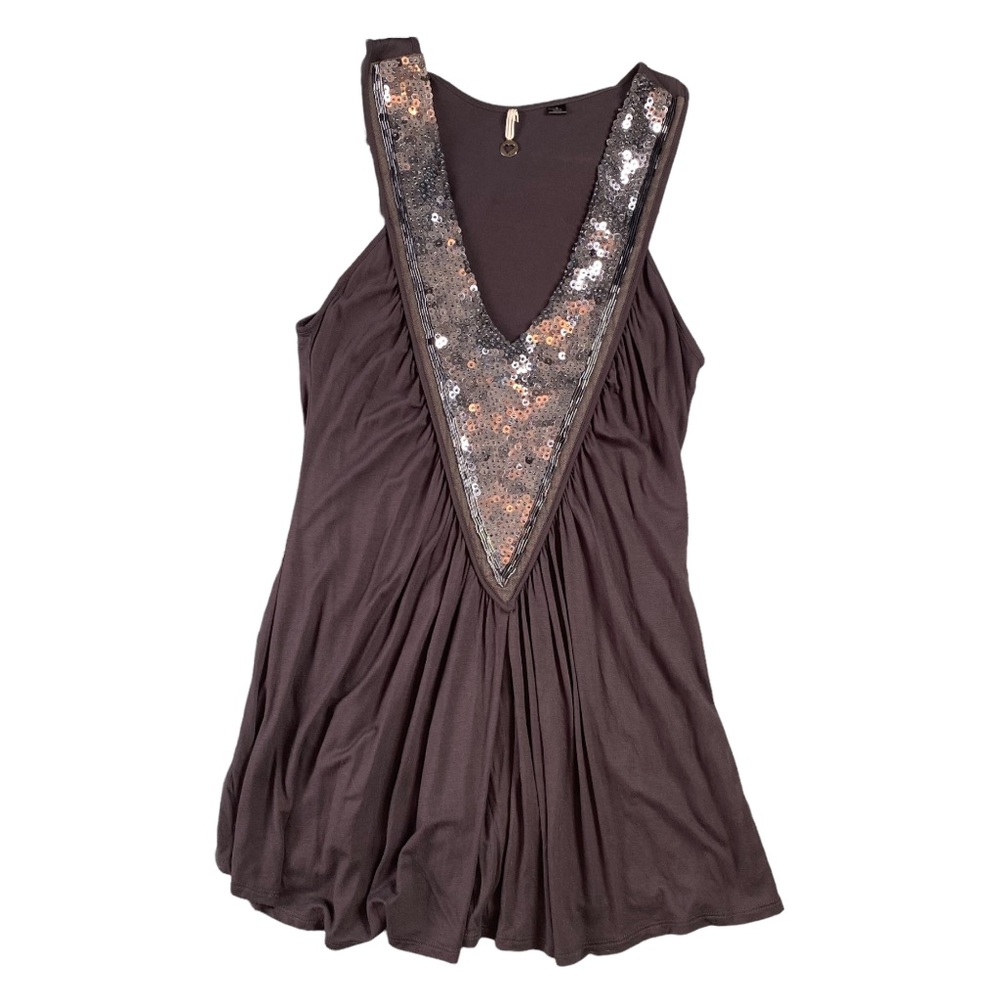 Robin K Sequined Deep V-Neck Tank - Size Small, Grey